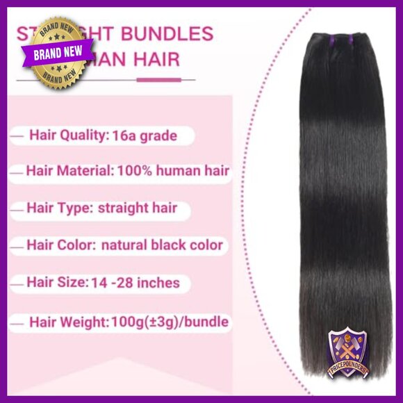 24 Inch Straight Human Hair Extensions 3 Thick Bundles Quick Weave main image 2